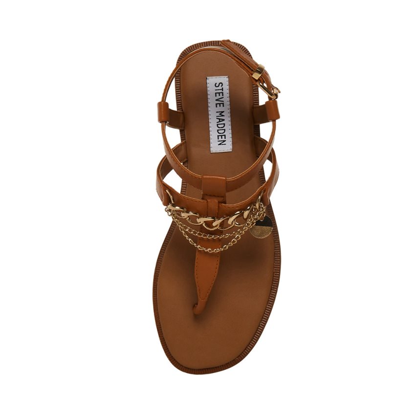 Brown Steve Madden Azalia Leather Women's Flat Sandals | PH 8156TZF